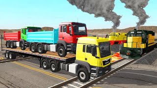 TRANSPORTING PIXAR CARS & FRUITS WITH COLORED & JOHN DEERE vs CLAAS vs TRACTORS - BeamNG.drive