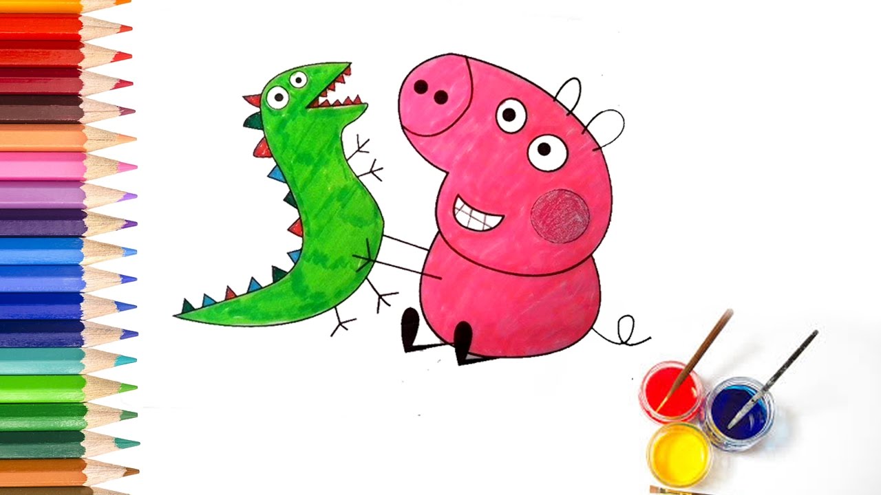 peppa pig and dinosaur coloring - YouTube