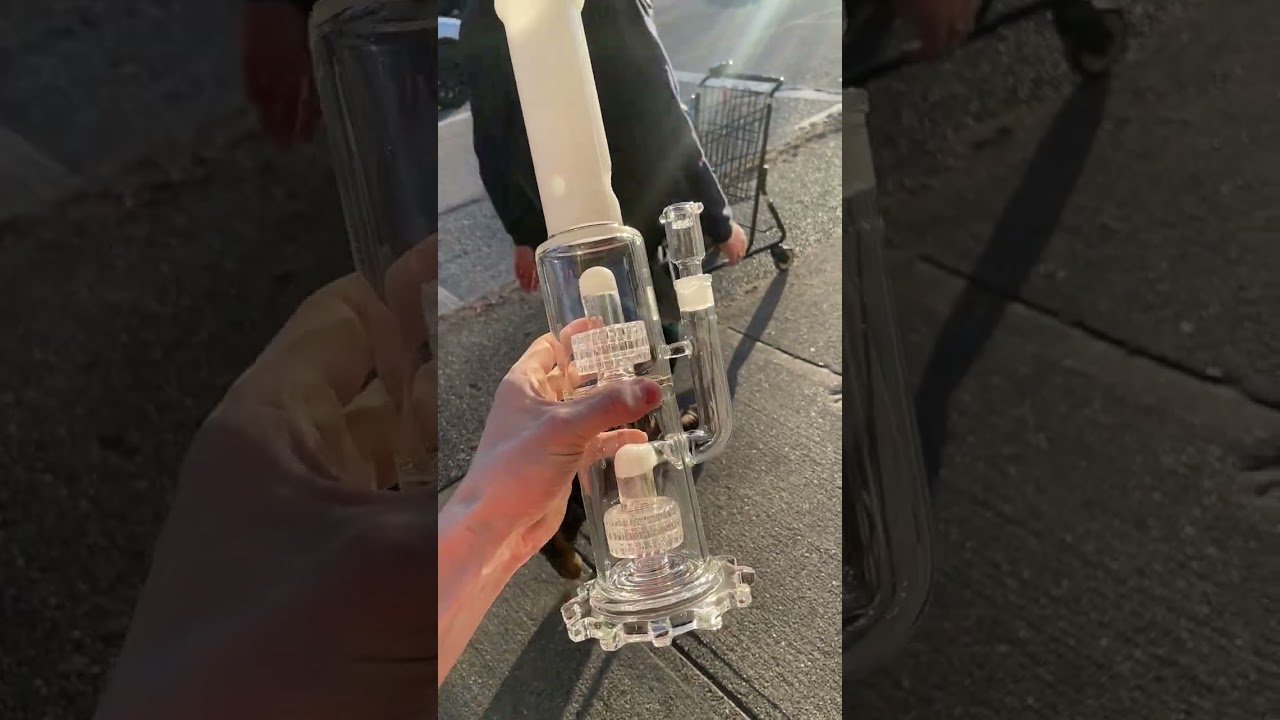 Genie Glass Double Grid Perc Gear Base Bong