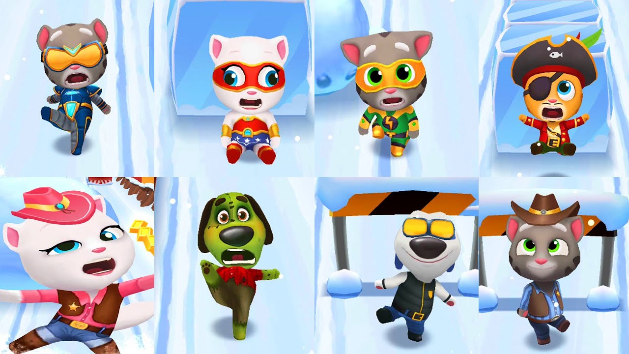 TALKING TOM GOLD RUN - ALL SUPER CHARACTER FUNNY FALLS IN FROSTY TOM'S HOME GAMEPLAY Ep 3