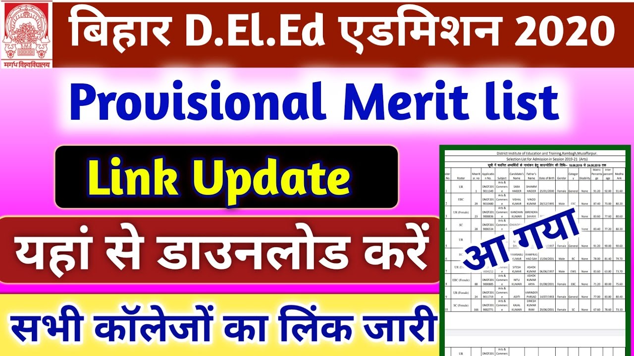Bihar DElEd Provisional Merit list 2020 Release | Bihar DElEd Merit list 2020 Download | Bihar DElEd
