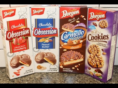 Bergen Cookies Obsession Strawberry & Peanut Butter and Carmello & Chocolate Striped Peanut