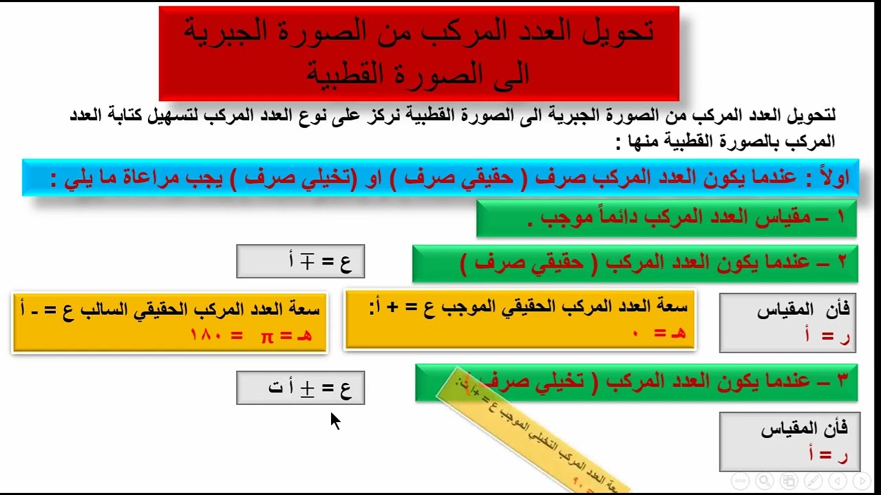 شرح 2026 درس تحويل الأعداد المركبة من الصورة الجبرية الى الصورة القطبية و قوانين تبسيط حل المسائل