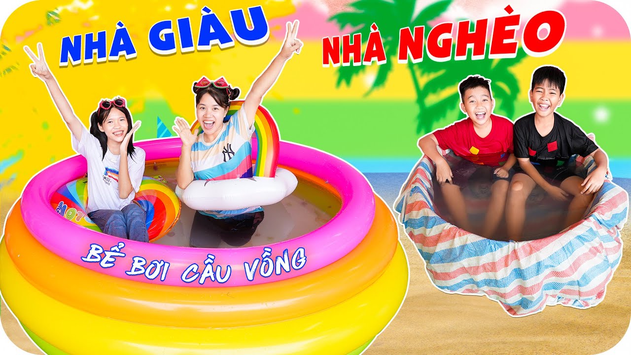 Đại Chiến Bể Bơi Cầu Vồng Nhà Giàu Vs Nhà Nghèo ♥ Min Min TV Minh Khoa