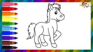 How to Draw a Cute Horse | Easy Drawing and Coloring for Kids