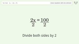 Linear equation with one unknown: Solve 2x-30=70 step-by-step solution