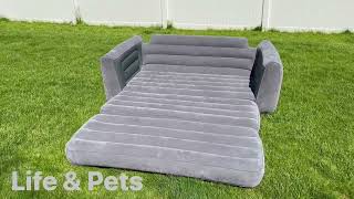 Intex Pull Out Inflatable Bed Series Review, Inflatable Couch w cupholders! Holds up to 400lbs!