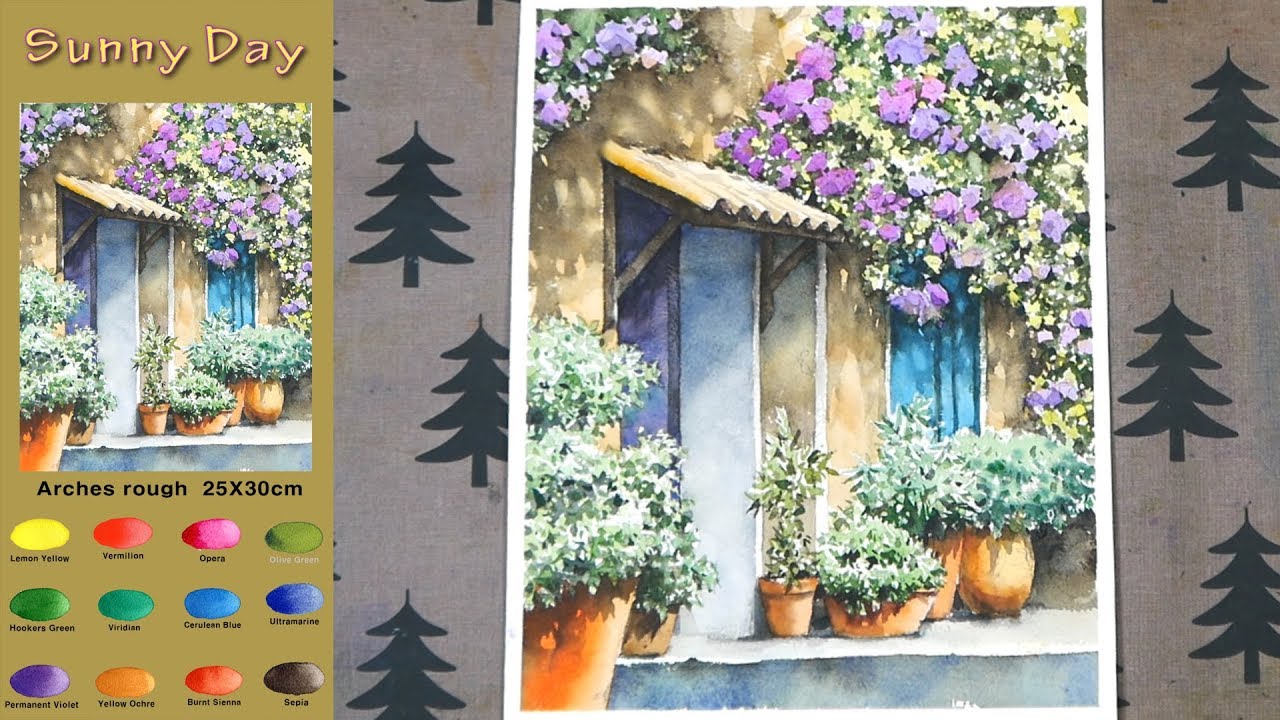 Солнечный день - Пейзажная акварель (эскиз смешивание цветов, Arches) NAMIL ART