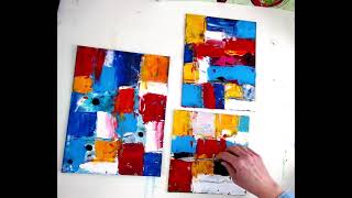 Easy Abstract Art: Colorful Composition with Squares. Acrylic Painting with Palette Knife.