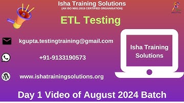 ETL Testing Day 1 Video On 13th August 2024.Call or WhatsApp us on +91-9133190573 to Enroll