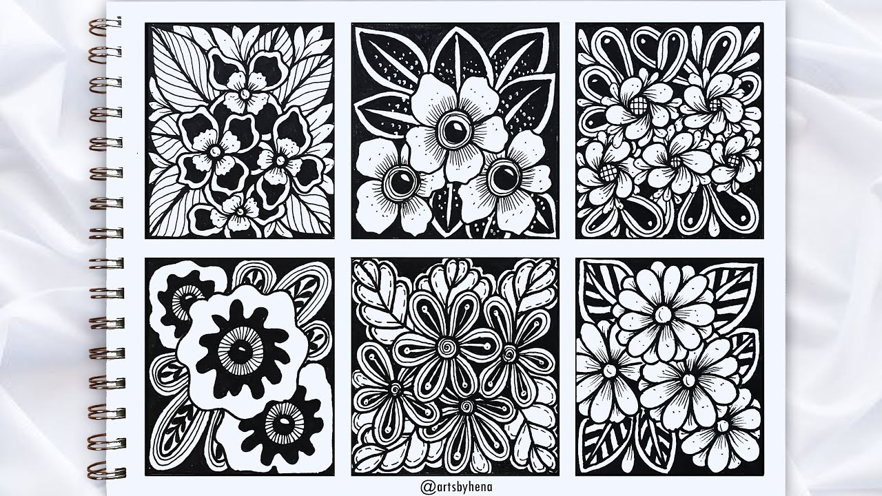 6 Beautiful Zentangle Flower Art | How To Draw Zentangle Flower Art For ...