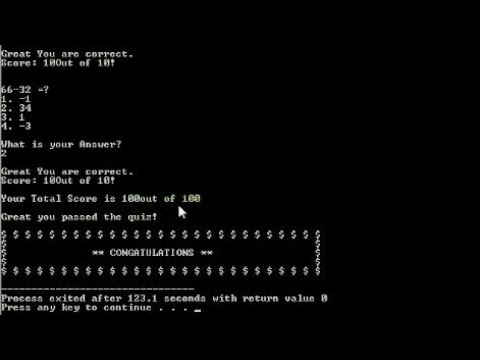 Simple Maths Quiz in C++ using DEVC++