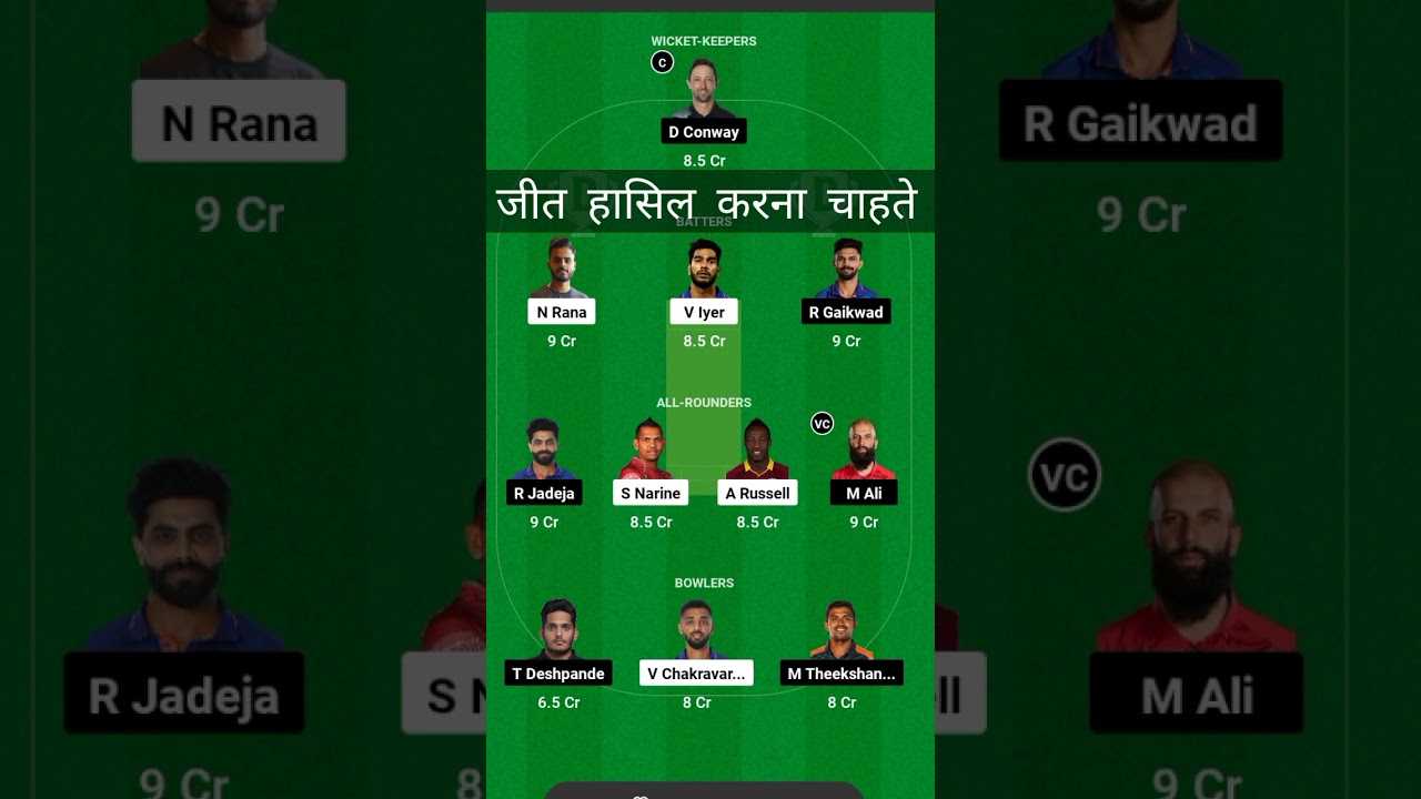 Dream 11 Team Of Today Match KOL VS CHE 