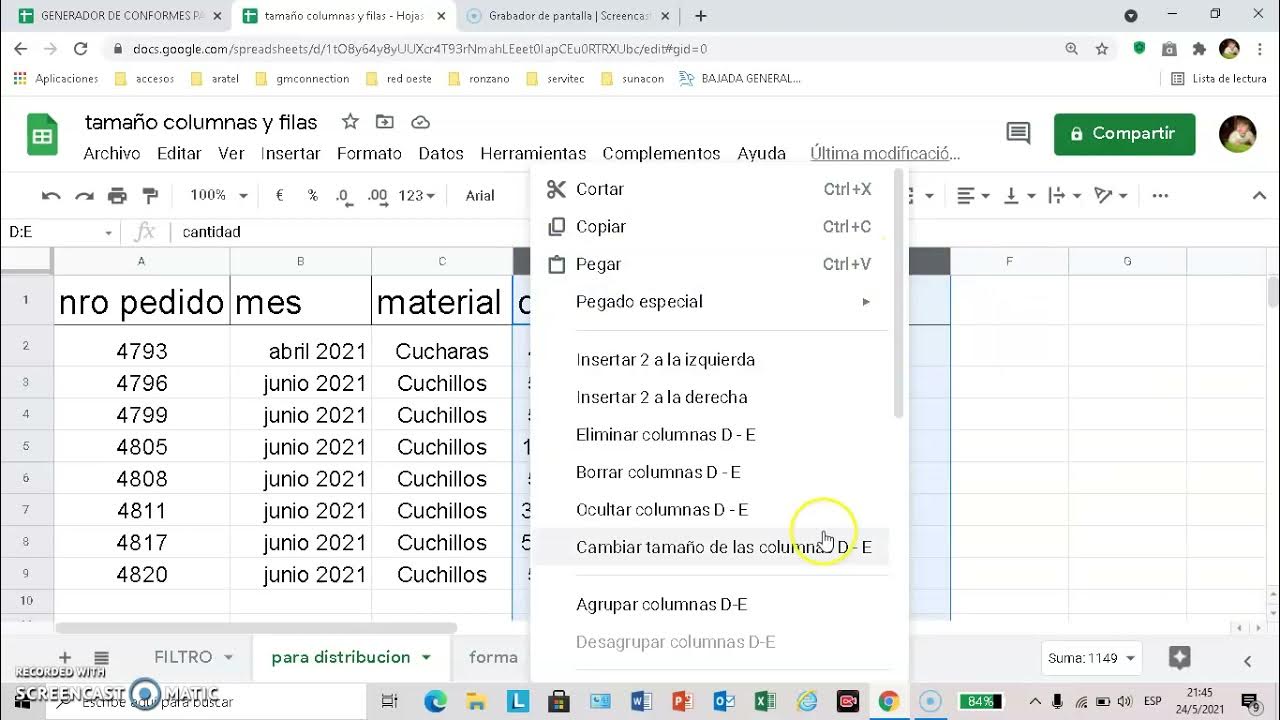 Como modificar el ancho de COLUMNAS y FILAS en la hoja de calculo de Google Google Sheets