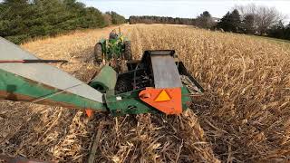Picking ear corn with antique equipment