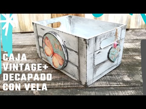 Vintage box with pickling and aging, with candle - decoupage