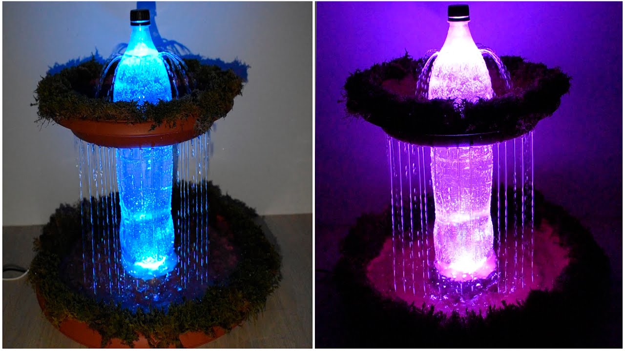 How to make Rainbow Fountain from plastic Bottle very easy  / led rainbow fountain