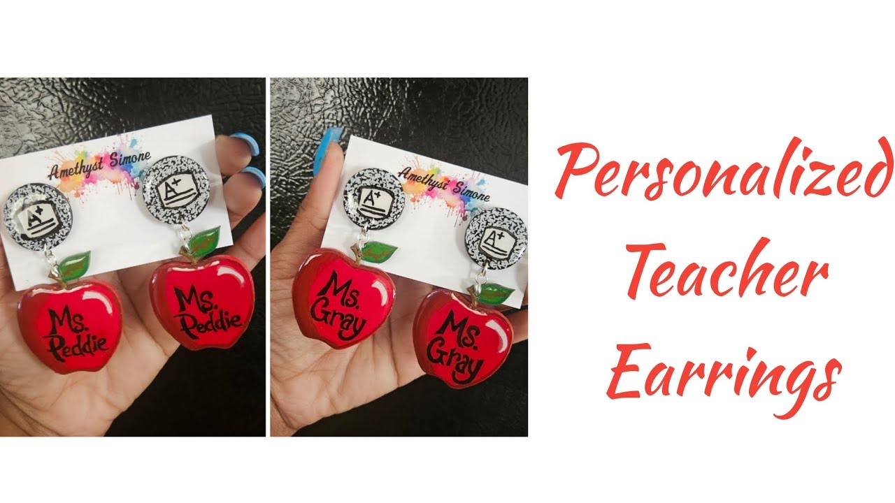 PERSONALIZED TEACHER EARRINGS |HAND-PAINTED WOODEN EARRINGS