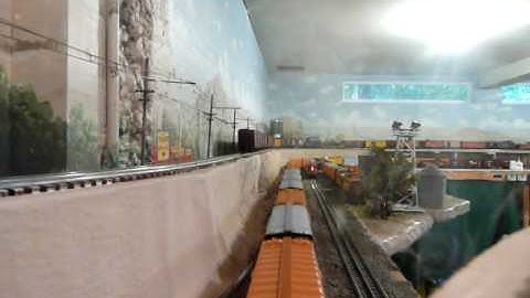 MTH BNSF O Gauge train Layout in Basement Part 2