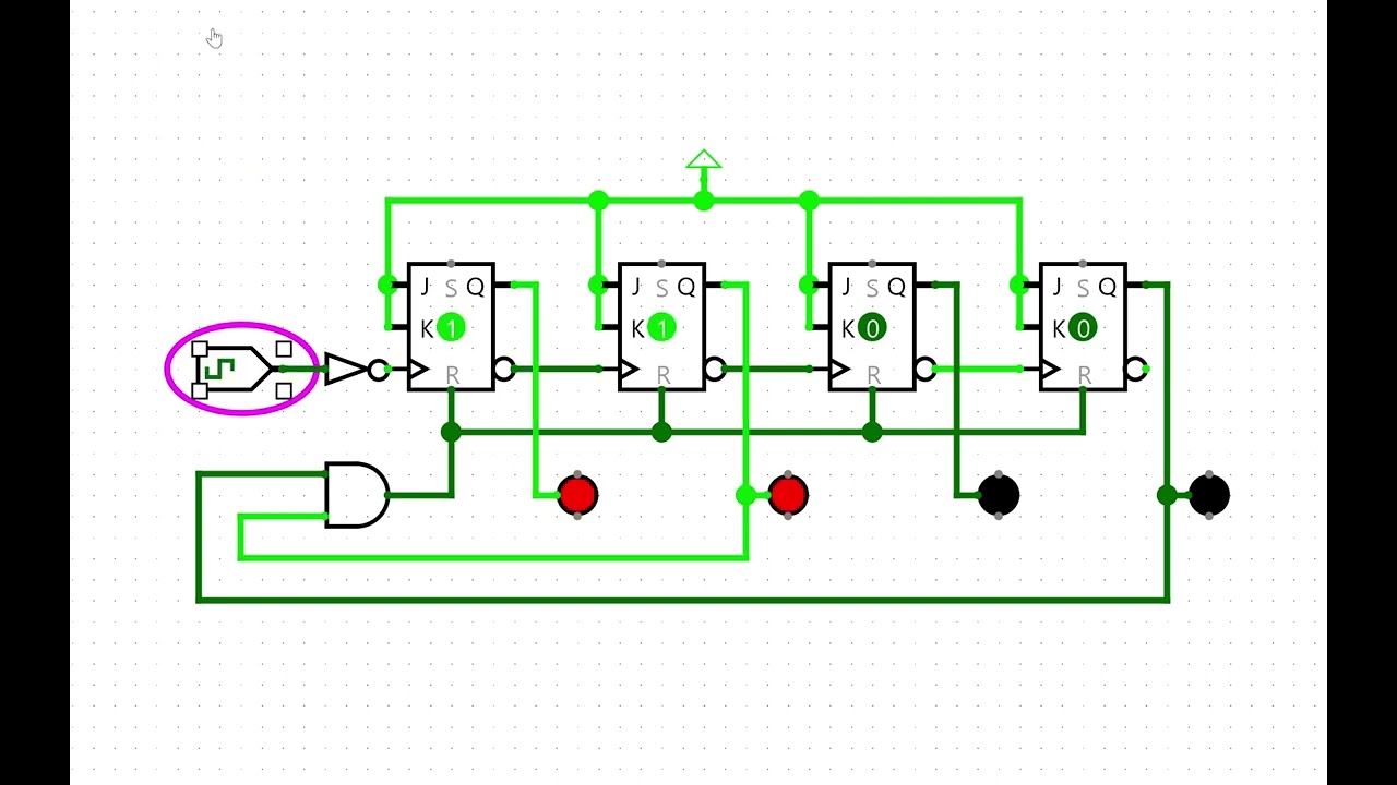 MOD-10 Asynchronous UP Counter using J-K Flipflops