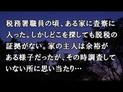 【修羅場　洒落怖】税務署職員の頃、ある家に査察に入った。しかしどこを探しても脱税の証拠がない。家の主人は余裕がある様子だったが、その時調査していない所に思い当たり…【修羅場・洒落怖のぞき見チャンネル】