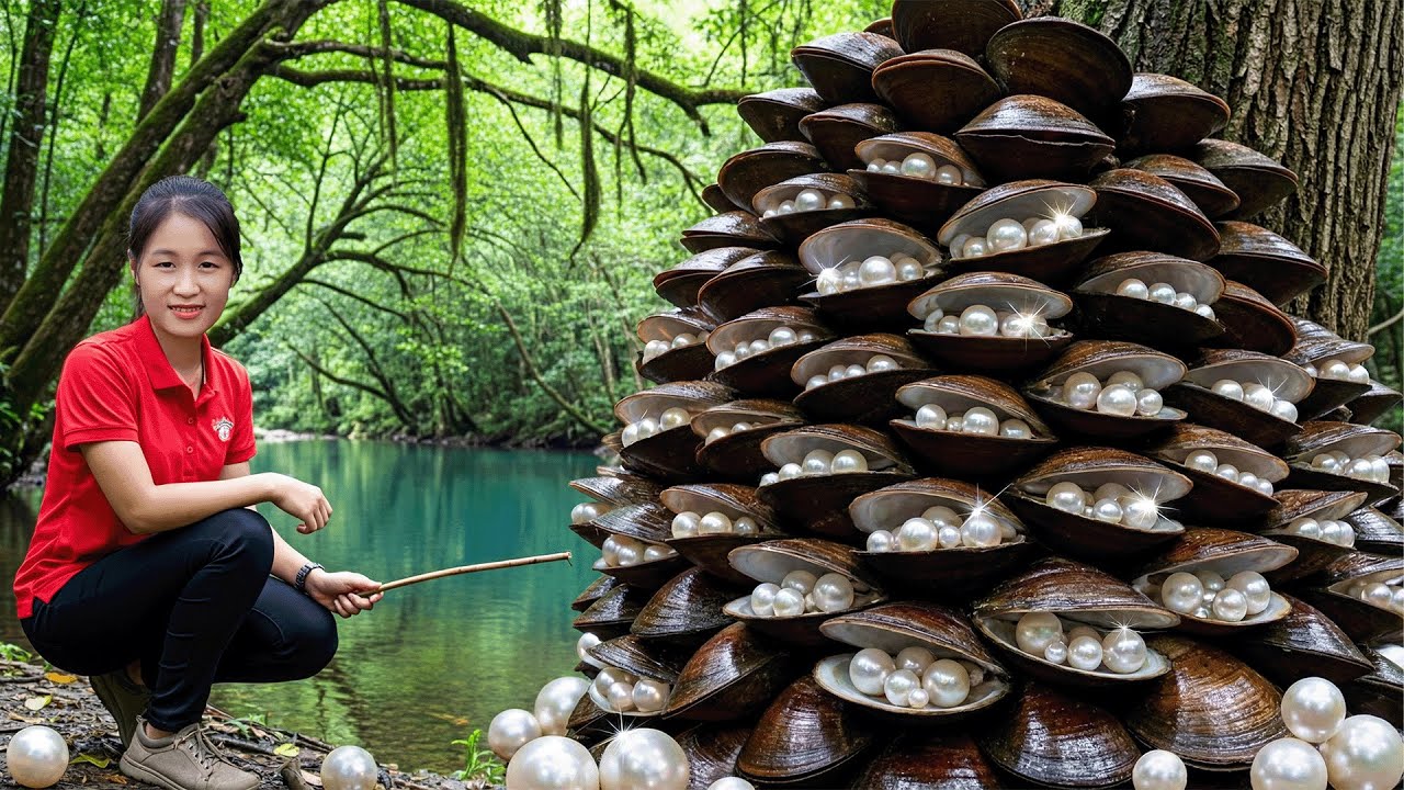 Harvesting 1000+ Kg GIANT Clams On The Stream To Sell At Market | Discovered Many Sparkling PEARLS