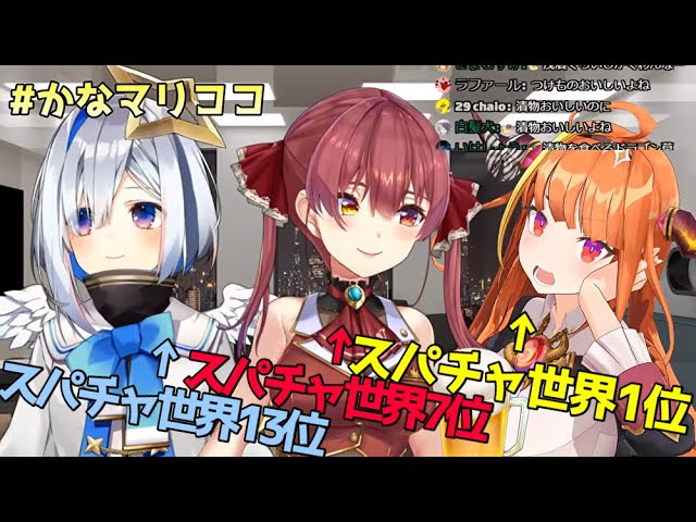 【宝鐘マリン】青いスパチャが流れる時々黄色所により赤色【桐生ココ天音かなた】