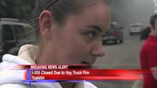 Load of hay catches fire on I-205, creates traffic mess