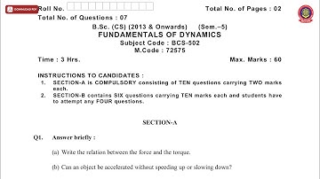 BSC CS 5TH SEM FUNDAMENTALS OF DYNAMICS MAY 2019 | PTU