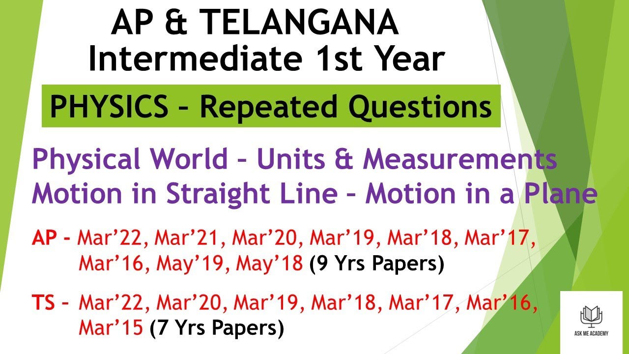 AP and Telangana TS Inter 1st year Physics Important questions asked in last 7 years Part 1
