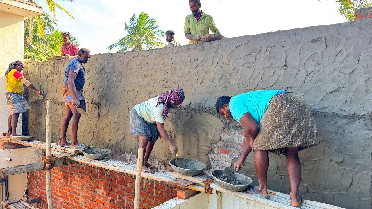 Wall Plastering _Techniques of Outside Brickwall Fastest Plastering |Plastering Construction of Wall