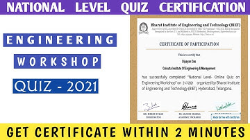 Engineering Workshop Quiz Certificate | Free Certificate | Online Quiz Certificate |Online Govt Quiz