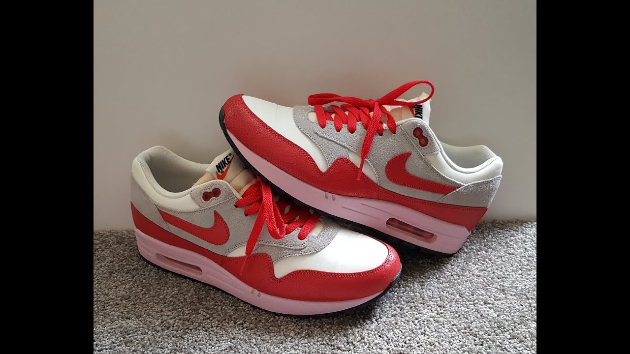 unboxing unpacking WMNS NIKE Air Max 1 VNTG code 555284 103 SAIL / HYPR RD-STRT GRY-ICD GRMN 