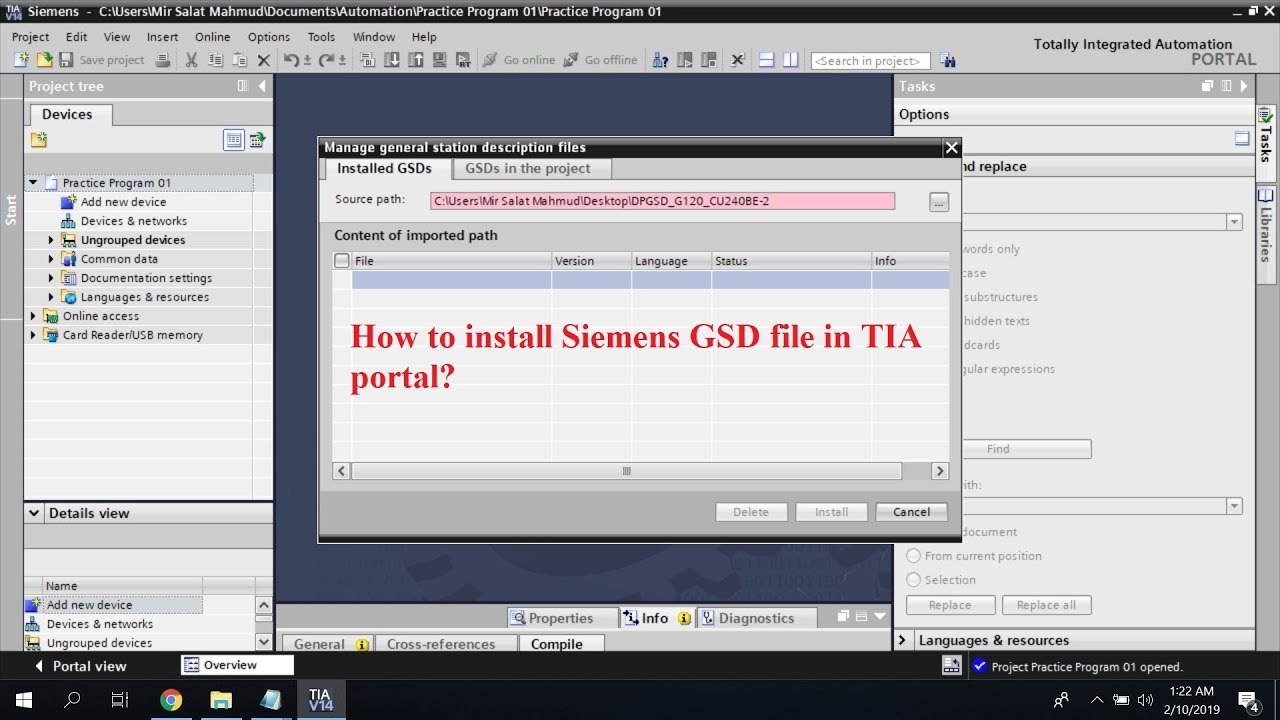How to download and install gsd file in tia portal v14 - YouTube