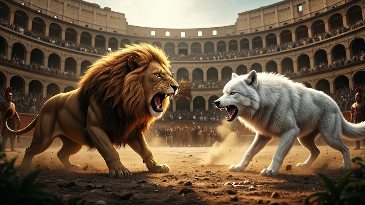 “Legendary Lion vs Savage White Wolf | Arena Clash Animal Fight | Who Will Win?”**