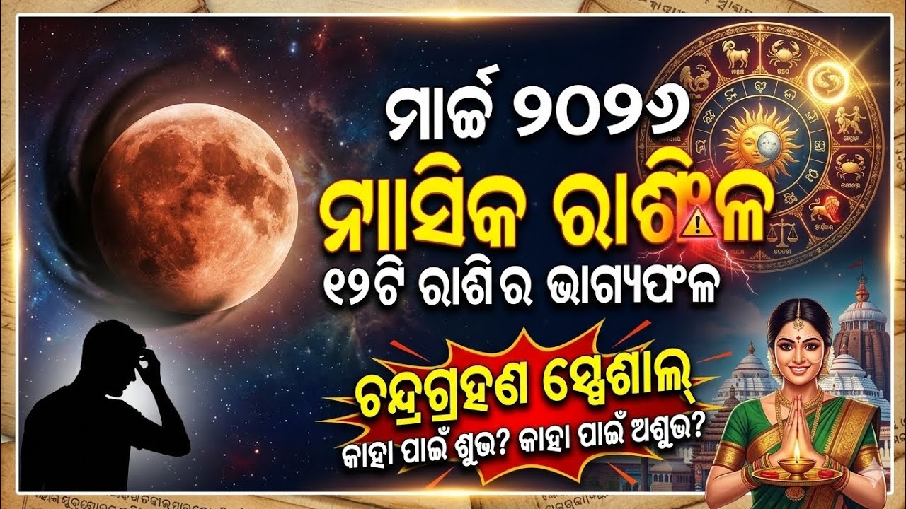 ଏଠାରେ ୨୦୨୬ ମସିହା ମାର୍ଚ୍ଚ ମାସ ପାଇଁ ସମ୍ପୂର୍ଣ୍ଣ ଓ ବିସ୍ତୃତ ରାଶିଫଳ ଦିଆଗଲା।#astrology #rasifala 