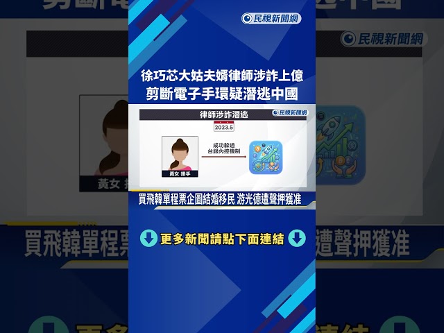 徐巧芯大姑夫婿律師涉詐上億 剪斷電子手環潛逃－民視新聞
