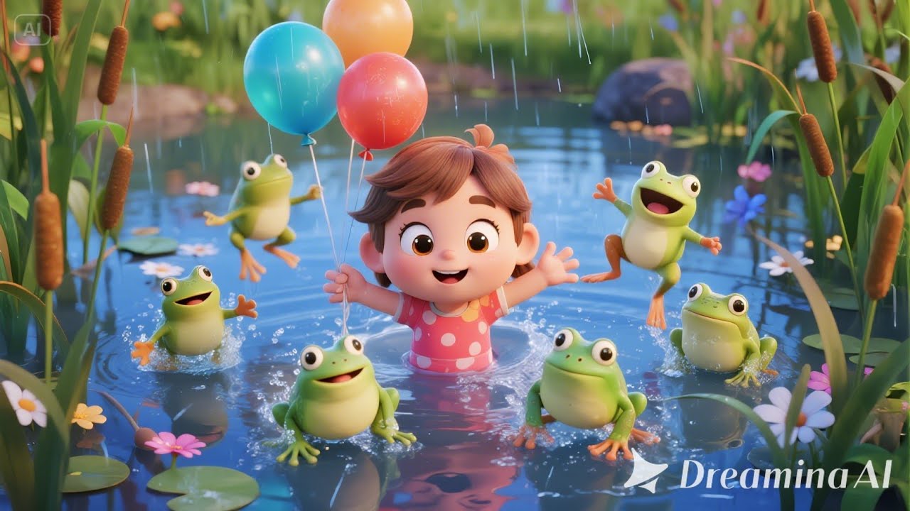 Five Frogs Jump High — Splash and Play! + More | Colorful Nursery Rhyme for Toddlers