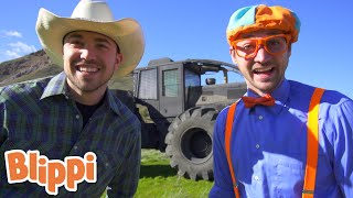 Blippi visits a Ranch!! | Cars, Trucks & Vehicles Cartoon | Moonbug Kids