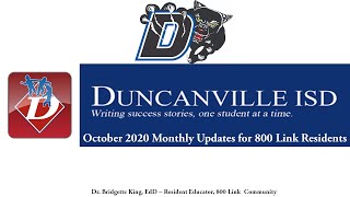 Duncanville ISD October 2020 Monthly Update for 800 Link Residents