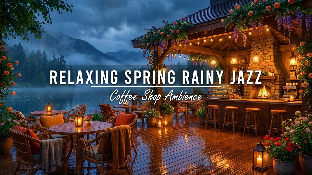 Relaxing Spring Jazz Music for Working 🌸 Rainy Coffee Shop Ambience ...
