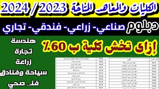 كليات الدبلومات الفنية 2024 تقبل من 75 %حتي 50%,تنسيق الدبلومات الفنية 2023,تنسيق دبلوم الزراعة 2024