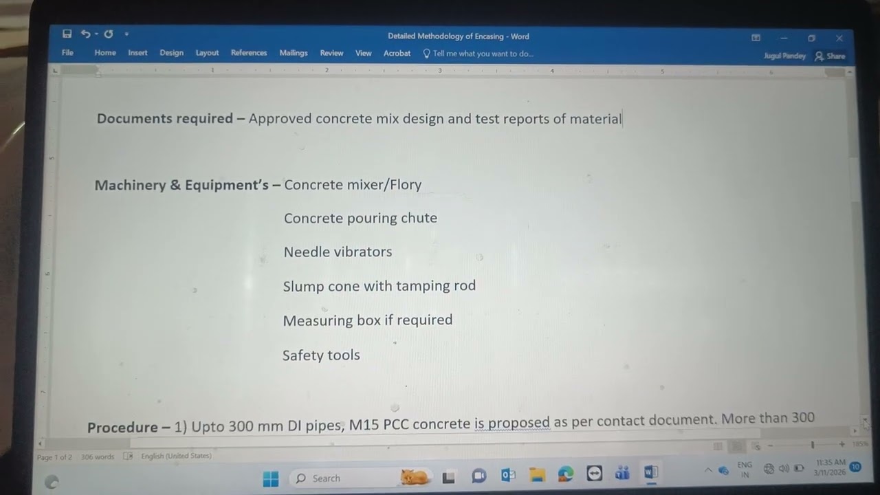 Detailed methodology of encasing for ductile iron pipe line.