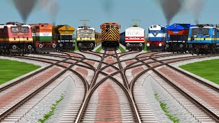 9 Locomotive Trains Crossing By Bumpy Forked Tracks || Train Journey || train simulator classic