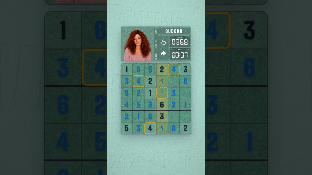 LinkedIn Mini Sudoku #368 solved board for August 14, 2026, 6x6 grid