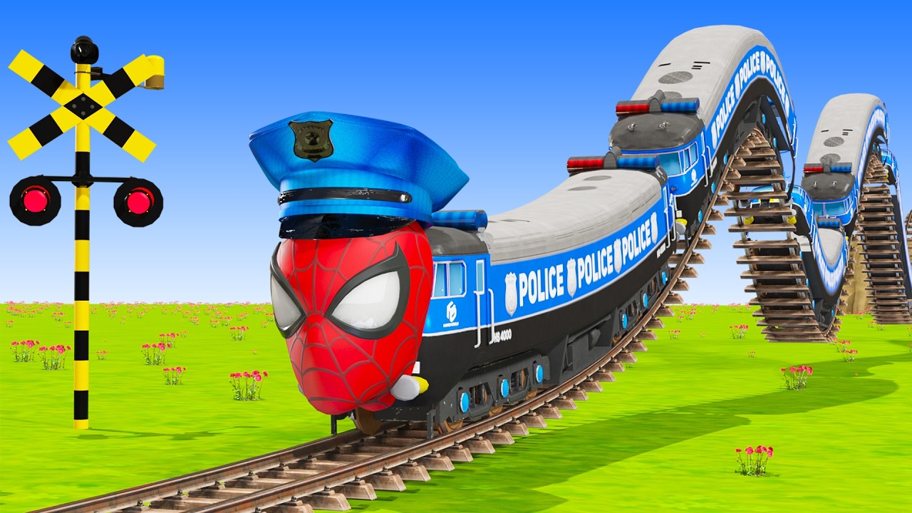 【踏切アニメ】こまる新幹線新着🚍5 TRAIN RAINBOW COLORS🚦Fumikiri 3D Railroad Crossing Animation#train