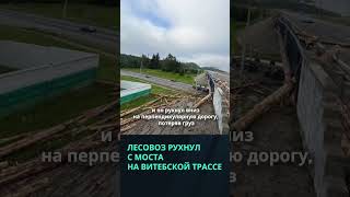 Груженый лесом прицеп съехал с путепровода на витебской трассе