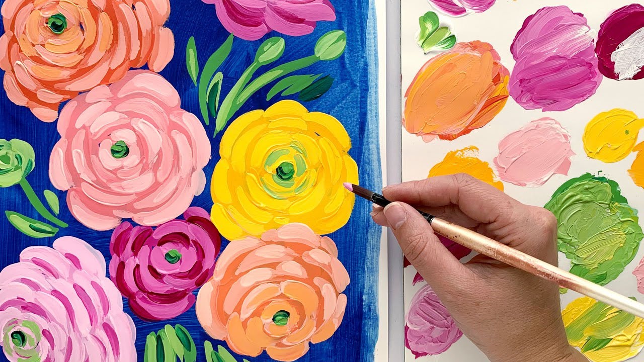 Painting Ranunculus In Acrylic YouTube