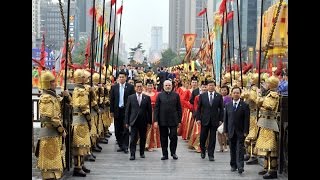 PM at Traditional Tang Dynasty welcome ceremony, at South City Wall in Xi'an