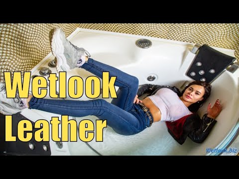 Wetlook leather jacket | Wetlook bathroom | Wetlook gilr in shower